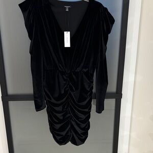 Karen Millen Black Ruched Velvet Dress